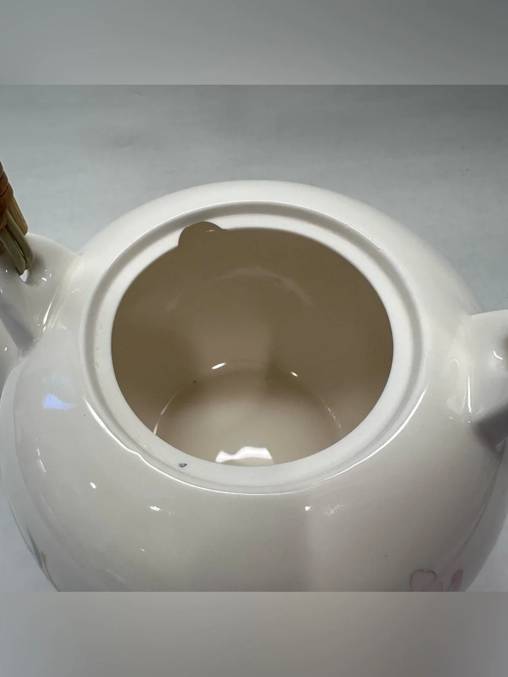 Vintage Price Products Teapot Floral Bamboo Handle Japan Hidden Chip on Rim